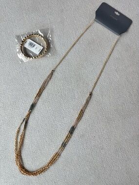 NWT EXPRESS Gold Multi-Strand Beaded Necklace and Gold Bracelet
